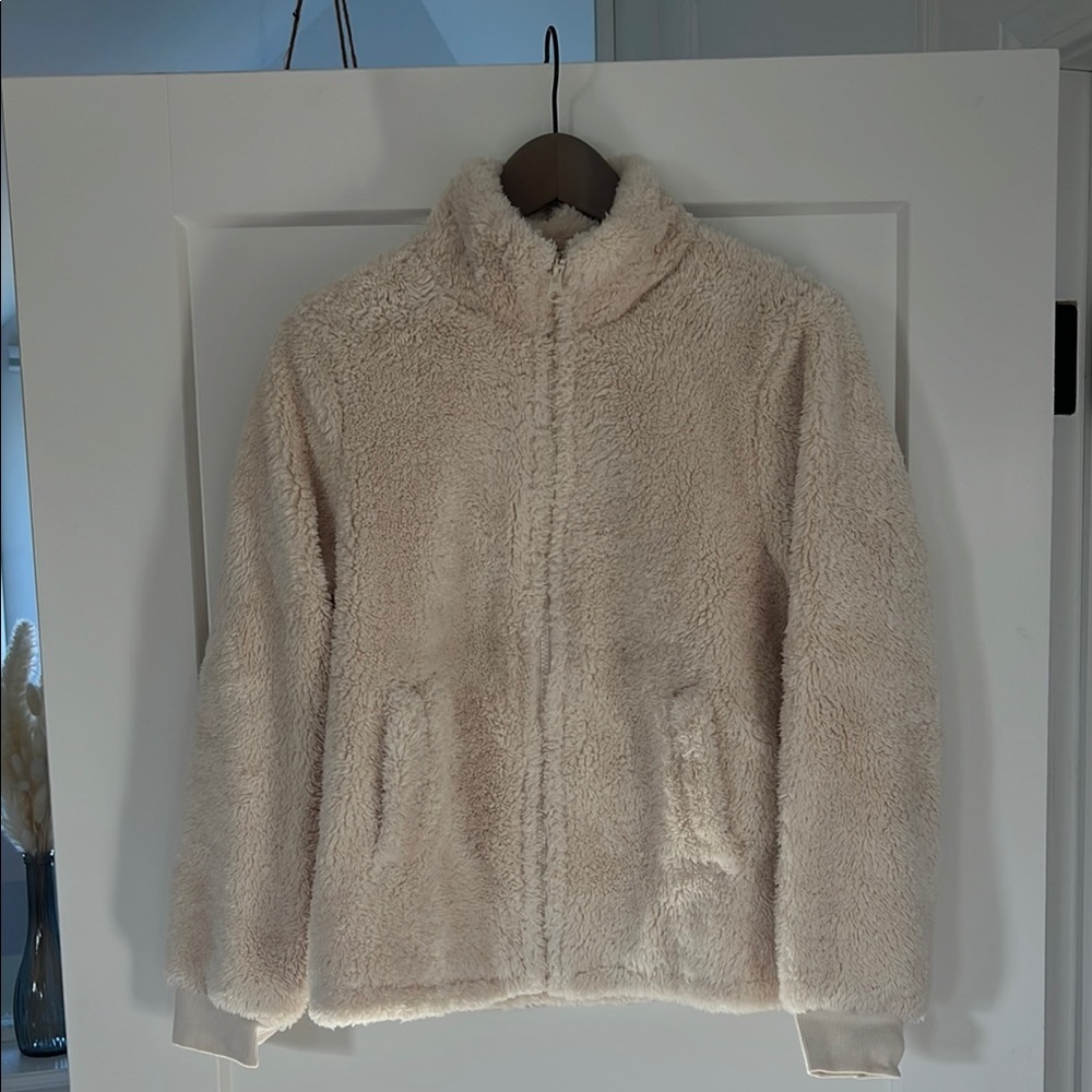 J. Crew Cream Teddy Jacket with High Collar and Relaxed Fit